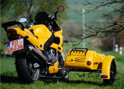 Triumph Sprint RS mit Puppy-side - Ansicht von hinten