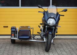 Aprilia Managt mit dem
          Schwenker-Seitenwagen puppy-side